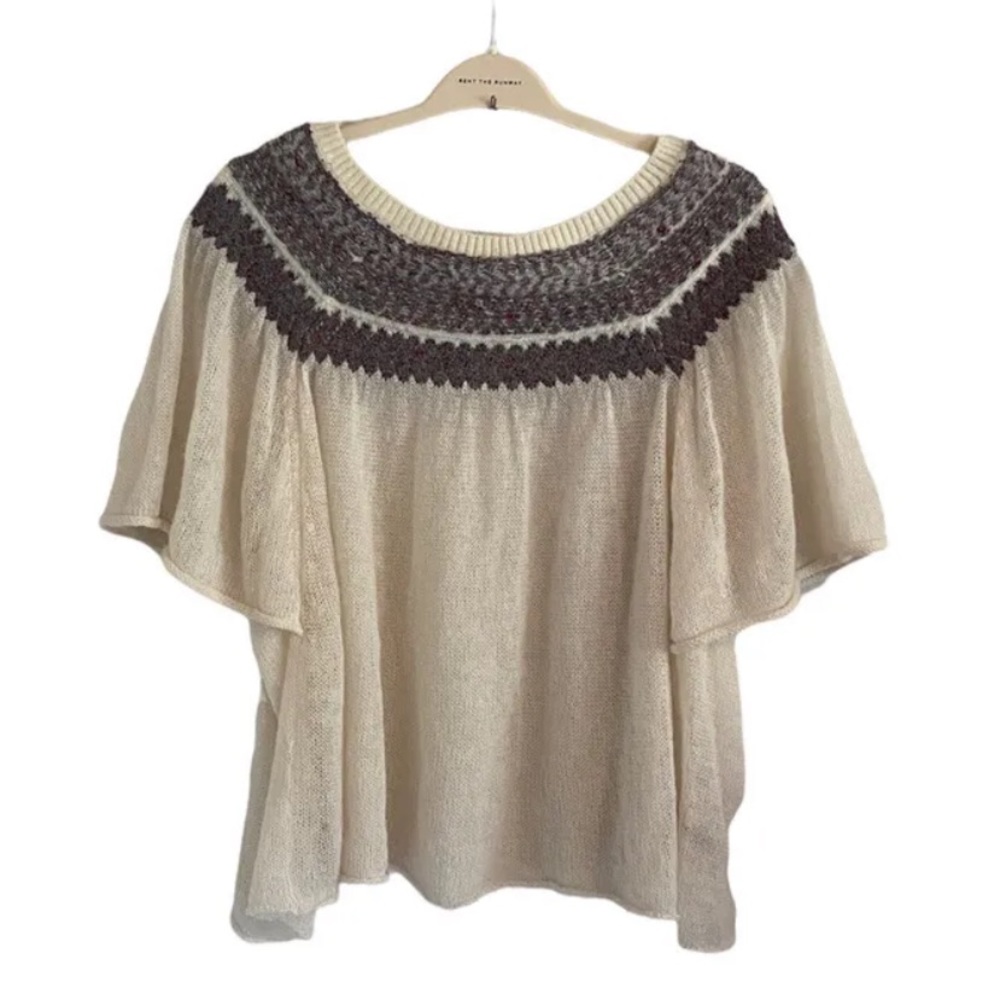 Free People Thin Knit Sweater Top Ivory Blouse Boho